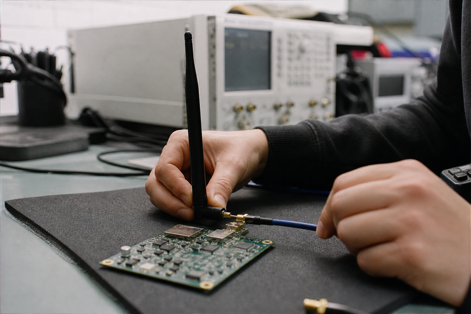 RF antenna and wireless module prepared for FCC emissions testing